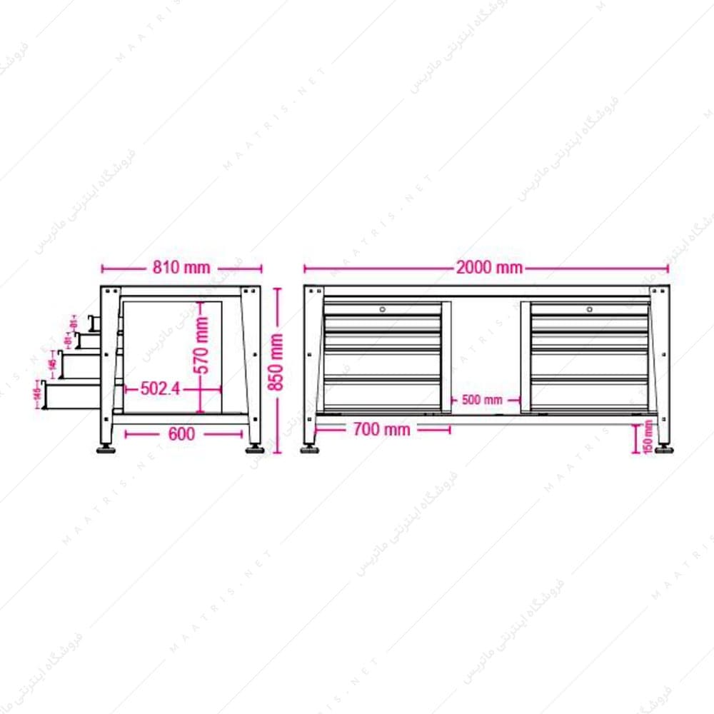 میز کار کارگاهی مدل D-0810-L برند پالت کار